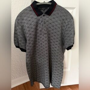 Gucci Navy  and Gray Logo Polo Shirt